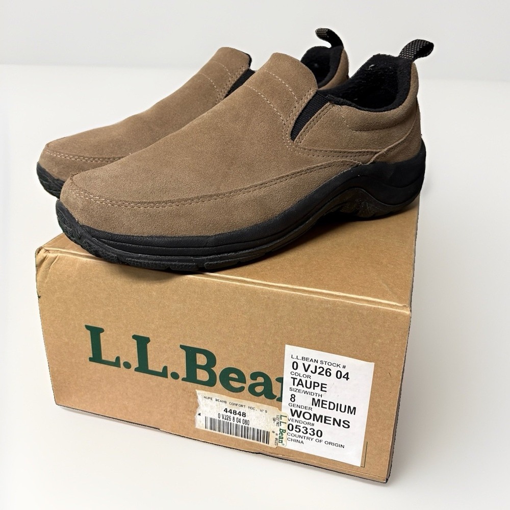 LL Bean Comfort Moc Suede Slip-On Shoes Tan Taupe Womens 8 44848
